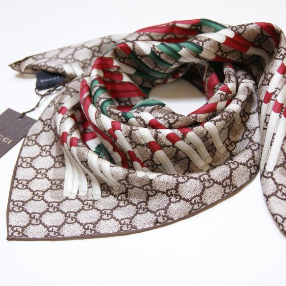 New Gucci Scarf Logo GG Club WEB Silk Wrap with Gucci Gift Box - Picture 15 of 16